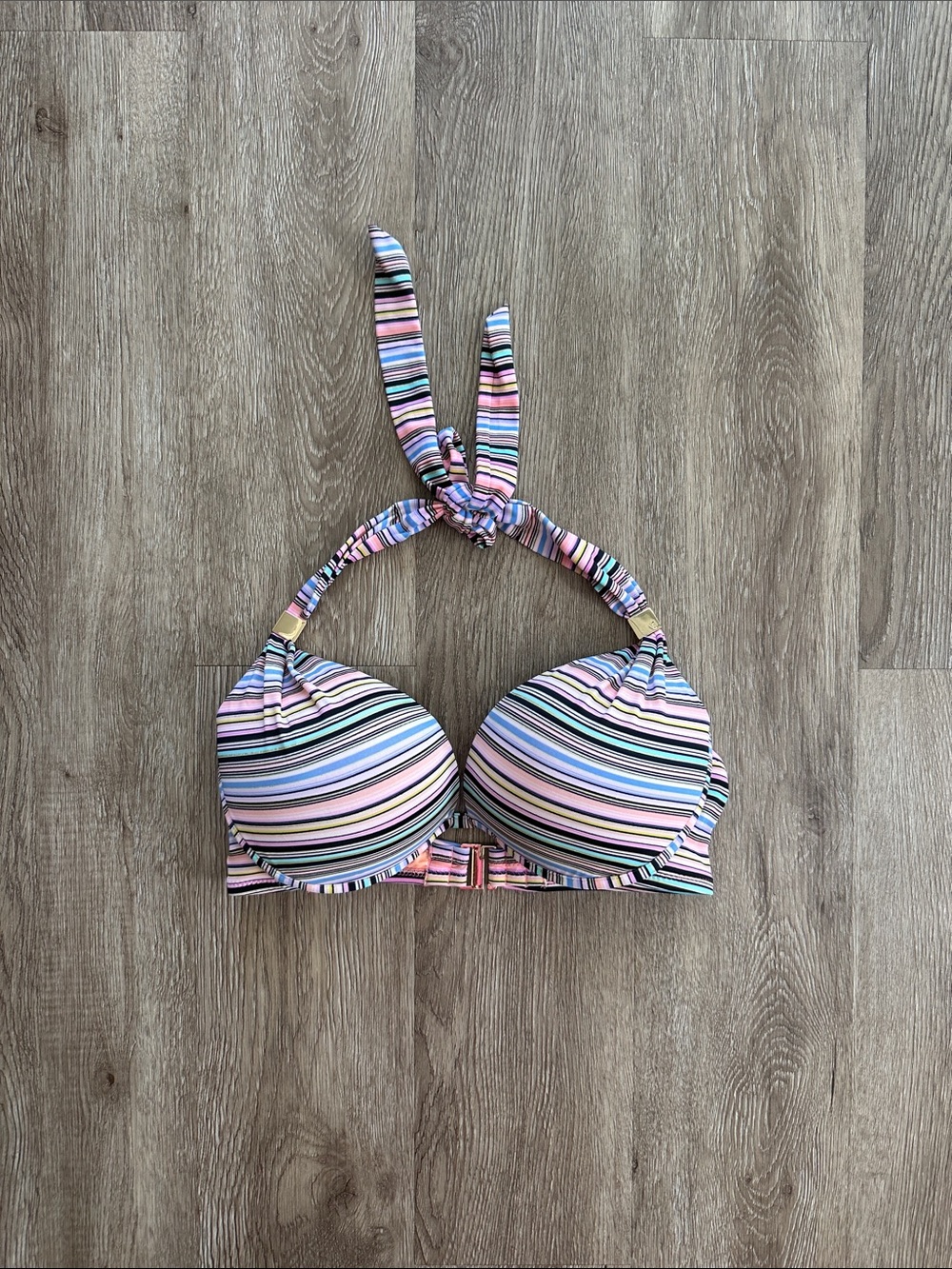 Victoria's Secret Pastel Striped Underwire Push Up Bikini Top 34D Halter